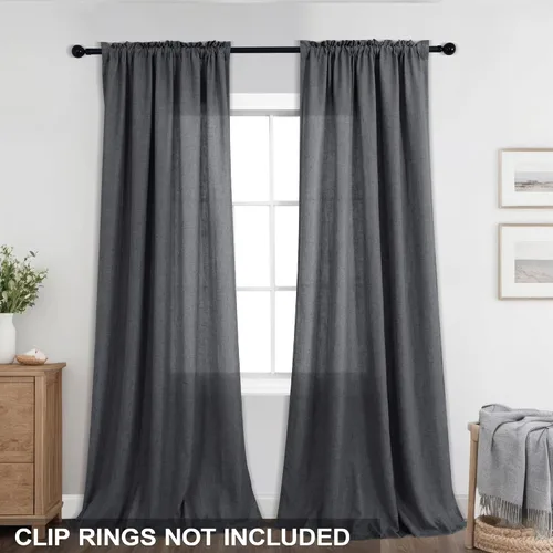 Miniatura 154 de KOUFALL Juego de 2 cortinas de puerta francesa, cortinas de lino para puerta/ventana, cortina transparente boho para cristal lateral delantero