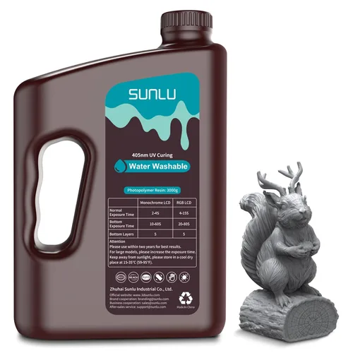 Miniatura 14 de SUNLU - Resina lavable al agua de 1000 g, resina de impresora 3D de curado rápido para impresoras 3D de resina LCD DLP SLA, resina de fotopolímero