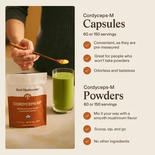 Miniatura 4 de Real Mushroom Cordyceps - Polvo de hongos Cordyceps Energía y rendimiento - Polvo Cordyceps orgánico con beta-glucanos, suplemento vegano, sin OMG