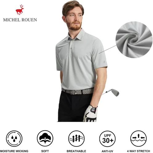 Miniatura 5 de Mens Golf Shirts Dry Fit Jacquard Performance Moisture Wicking Short Sleeve Collared Polo Shirts