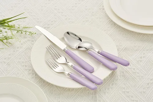 Miniatura 4 de ANNOVA Vajilla colorida de acero inoxidable, utensilios de cocina, incluye cuchillos, tenedores, cucharas, tenedores de ensalada y cucharas de Lila