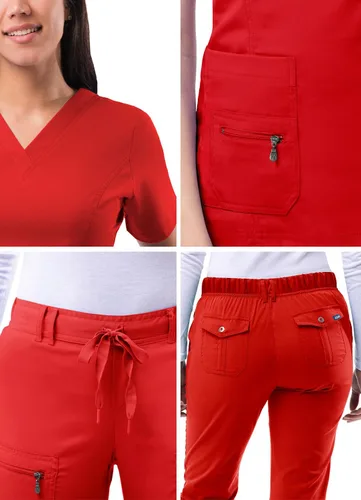 Miniatura 5 de Adar Pro Breakthrough Plus - Conjunto de uniforme médico para mujer, parte superior con cuello en V mejorado y pantalones con múltiples bolsillos