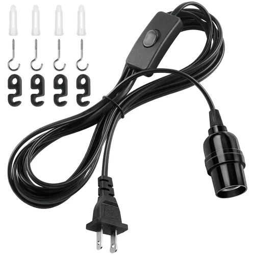Miniatura 12 de DiCUNO Cable de extensión de linterna colgante E26, lámpara de control de interruptor de cable en línea para enchufar y apagar, 6.6 pies, negro