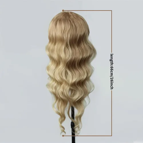 Miniatura 5 de Peluca rubia con flequillo de 26 pulgadas de largo, rizada, ondulada para mujer, pelucas rubias degradadas con flequillo, aspecto natural, pelucas