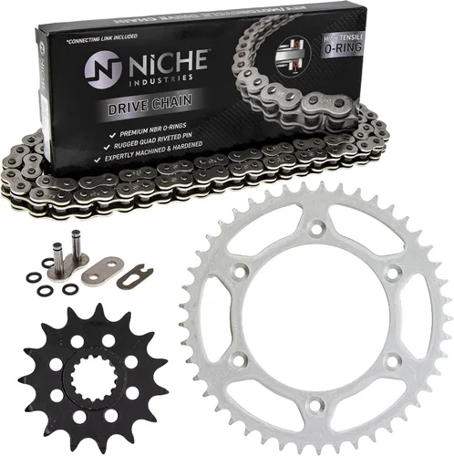 Miniatura 10 de NICHE Combo de cadena de piñón de transmisión para KTM 450 400 530 EXC 525 MXC delantero 15 trasero 45 dientes 520V-X X-Ring 118 enlaces