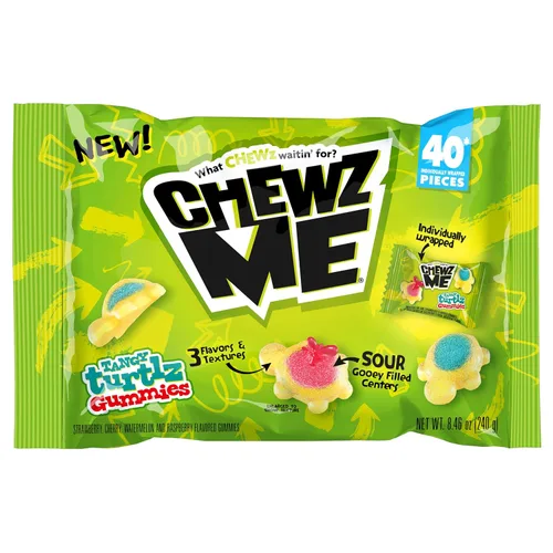 ChewzMe Tangy Turtlz - Gomitas rellenas de gelatina con forma de tortuga envueltas individualmente en varios sabores, 8.46 onzas (paquete de 1)