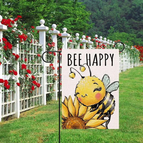 Miniatura 6 de Artofy Bandera decorativa pequeña para jardín de primavera y verano con diseño de abejorros y girasoles, flor feliz de abeja, decoración exterior