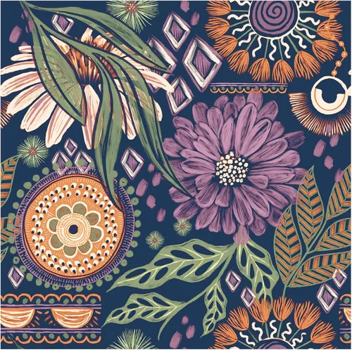 Miniatura 11 de HAOKHOME Papel tapiz para despegar y pegar, floral, bohemio, marrón, melocotón, verde, decoración de pared retro, mural extraíble de baño, 17.3