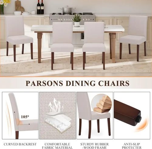 Miniatura 5 de MALOL Upholstered Dining Chairs Set of 2, Fabric Dining Room Chairs, Modern Wooden Dining Chair, Kitchen Side Chairs, Farmhouse Dinner Chair with