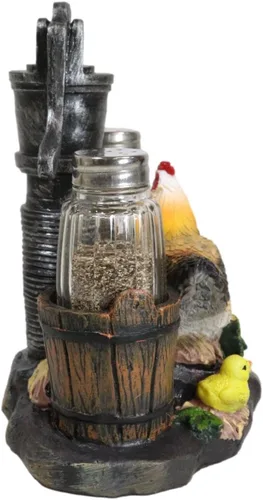 Miniatura 6 de Ebros Country Animal Farm Pollo gallina con pollitos por riego, barriles de bomba y girasoles, salero y pimentero, figura como cocina, comedor