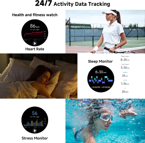 Miniatura 5 de Relojes inteligentes para mujeres y hombres de 1.27" HD con rastreador de actividad física con monitor de ritmo cardíaco/sueño/pasos/SpO2, reloj