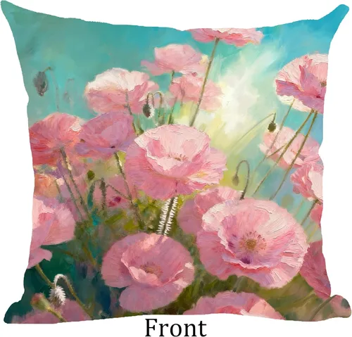 Miniatura 2 de Ramirar Pintura al óleo de tinta acuarela flores de amapola rosa cielo azul verano funda de almohada decorativa para el hogar, sala de estar, cama
