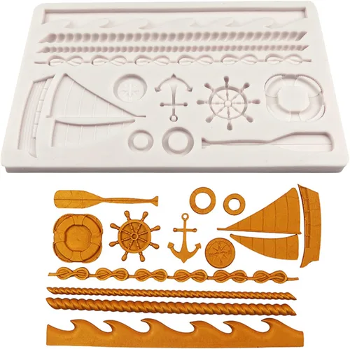 Miniatura 7 de Moldes de silicona para veleros, timón con temática pirata, molde de fondant, cuerda, cadena, molde para decoración de tartas, dulces, azúcar