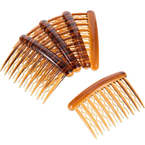 Miniatura 3 de Gejoy 12 peines de plástico para dientes para el cabello, peine lateral de tortuga, accesorios para el cabello (negro, marrón oscuro)