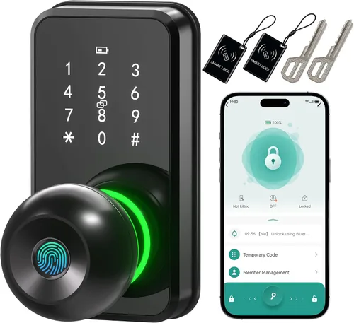 Miniatura 10 de Cerradura inteligente para puerta de entrada sin llave con perilla, cerradura de puerta con teclado y huella dactilar con mango, código electrónico