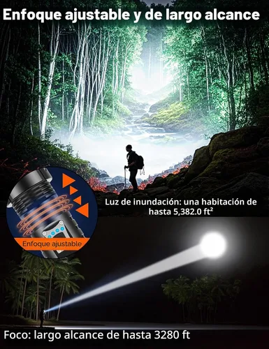 Miniatura 3 de PHIXTON Linternas Recargables de Alto Lumen 10000 Súper Brillantes de Largo Alcance 3280 Pies, Larga Duración 15H Potente USB C LED Linterna Fuerte