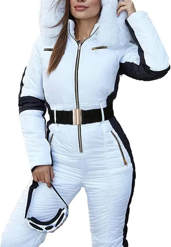 Miniatura 3 de Trajes de nieve para mujer, trajes de esquí para deportes al aire libre, overol impermeable con cremallera, abrigo para mujer (A-Blanco, M)