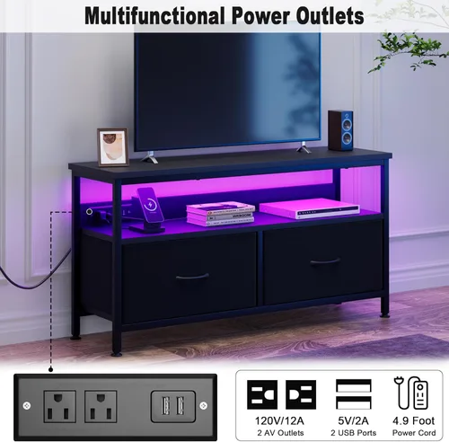 Miniatura 4 de Cómoda Soporte de TV de 39 pulgadas para televisores de hasta 50 pulgadas, consola multimedia con luces LED, estación de carga y baúl