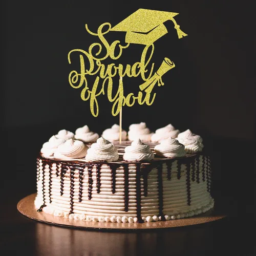 Miniatura 4 de Arthsdite 1 Pieza Decoración para Pastel de Graduación con Purpurina Dorada "So Proud of You" - 2025 Graduado Felicitaciones Senior Decoración