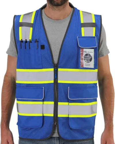 Miniatura 9 de Chaleco de Seguridad Reflectante Neopelta Naranja de Malla, Chaleco de Alta Visibilidad con Bolsillos y Cremallera, Cuello Acolchado, Chaleco