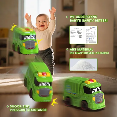 Miniatura 3 de AEROQUEST Juguetes de Camión de Basura con Control Remoto para Niños Pequeños de 1 a 3 años con Luces y Sonidos, Vehículo de Reciclaje RC para Niños