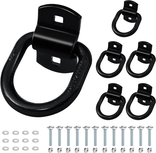 6 piezas anclajes de amarre resistentes en forma de D de 1/2 pulgada para remolque y caja de camión, resistencia a la rotura de 12,000 libras (negro)