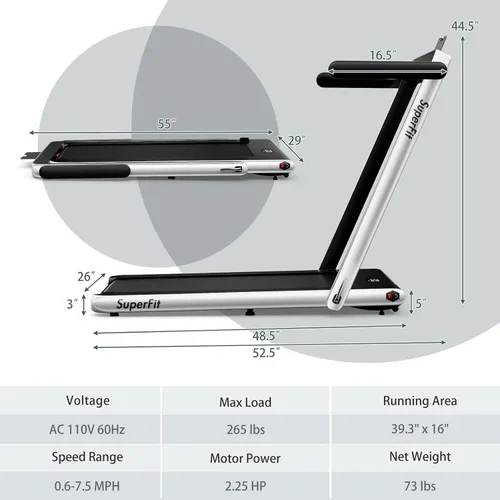 Miniatura 8 de Goplus 2 in 1 Folding Treadmill, 2.25HP Superfit Under Desk Electric Treadmill, Installation-Free with Remote Control, APP Control and LED Display