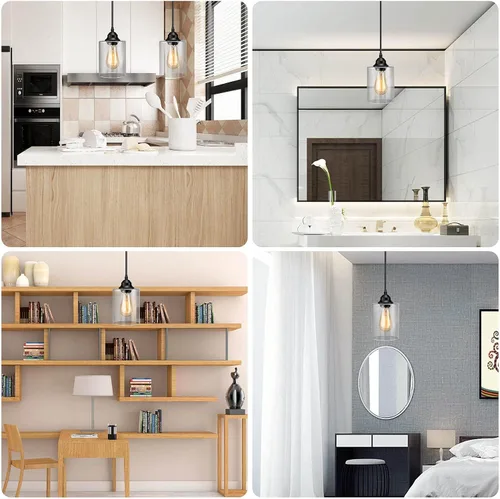 Miniatura 4 de Lámpara colgante de cristal con enchufe de 1 luz, mini iluminación colgante industrial con pantalla de vidrio, lámpara colgante ajustable de granja