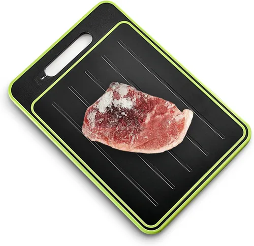 Bandeja de descongelación 2 en 1, tabla de cortar de descongelación con afilador de cuchillos, bandeja de descongelación para carne congelada, tabla
