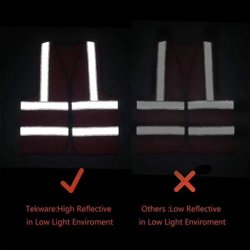 Miniatura 3 de Tekware Chaleco de seguridad con tiras altamente reflectantes, paquete de 10 protectores de construcción de color neón brillante con cremallera