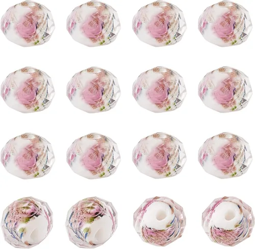 Miniatura 11 de Craftdady 96 cuentas de cristal redondas con arena dorada, 24 estilos hechos a mano que brillan en la oscuridad, cuentas espaciadoras sueltas