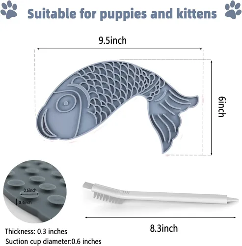Miniatura 4 de Tapete para lamer gatos, 3 piezas. Tapete para lamer lentos en forma de pez, tapete antideslizante para lamer con ventosas para reducir