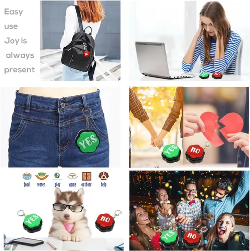 Miniatura 2 de Yes No Sound Buzzers, botones portátiles de llavero con sonido, juego de 2 zumbadores de respuesta, zumbadores para espectáculos de juegos Sí No