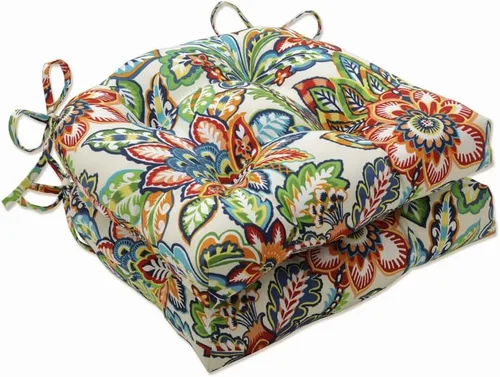 Miniatura 19 de Pillow Perfect Cojín de asiento de mimbre copetudo para interiores y exteriores con lazos, 2 unidades, 15.5 x 16 pulgadas, juego de pompones