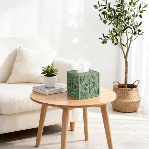 Miniatura 2 de Mkono - Funda para caja de pañuelos de macramé cuadrado con fondo abierto para organizador de pañuelos Boho Decoración hecha a mano tejida en cubo