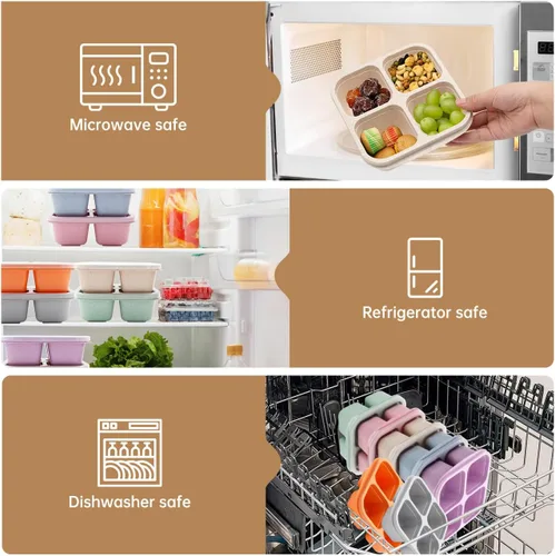 Miniatura 5 de Paquete de 7 Cajas de Almuerzo Bento, 4 Compartimentos Contenedores de Snacks, Contenedores de Almuerzo Divididos para Preparación de Comidas