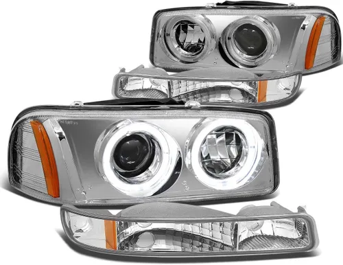 DNA MOTORING Juego de ensamble de faros Compatible con 99-07 GMC Sierra 1500/01-07 Sierra 1500HD 2500HD 3500/00-06 Yukon XL 1500 2500, Cromo/Ámbar,