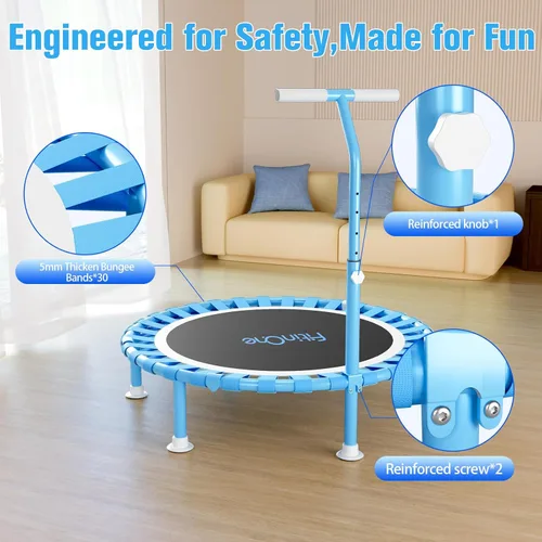 Miniatura 4 de 40" Fitness Mini Trampoline with Adjustable Handle Bar, 330lbs Foldable Bungee Rebounder for Adults and Kids, Stable & Quiet Exercise Rebounder
