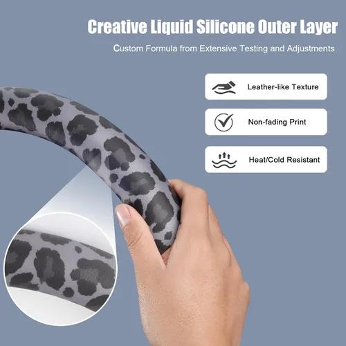 Miniatura 2 de Funda para volante con estampado de leopardo negro y anillo interior de silicona, cuero de silicona no tóxico e inodoro con patrón que no se