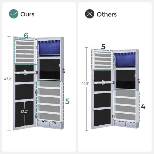 Miniatura 24 de Songmics - UJJC93W - Armario para joyas que se puede cerrar con llave, de montaje en pared o puerta, con espejo de 6 luces LED, para organización