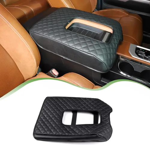 Miniatura 10 de Funda de Reposabrazos para Consola Central de Coche, Compatible con Toyota Tundra 2007-2021, Funda de Reposabrazos de Cuero Impermeable, Cojín Negro