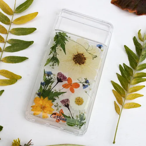 Miniatura 5 de Unique Real Pressed flower foral Clear Soft Phone cases cover With Bumper for Google Pixel 8 with large Flower Design Fit (Pixel 8)