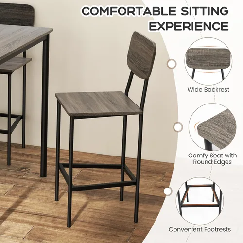 Miniatura 4 de KOTEK Juego de mesa de comedor de 5 piezas, mesa de cocina industrial y sillas para 4, juego de comedor que ahorra espacio con taburetes de bar