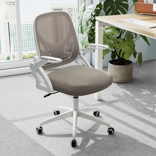 Miniatura 9 de Giantex Silla de oficina de malla, silla de escritorio ergonómica con brazos abatibles y soporte lumbar, silla de escritorio giratoria de altura
