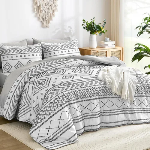 Miniatura 13 de Yiran - Juego de edredón tamaño Queen de 7 piezas, reversible negro, ropa de cama estilo boho azteca en una bolsa, juego de edredón suave y ligero