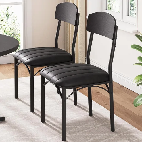 Miniatura 6 de Jocoevol Juego de 4 sillas de comedor tapizadas con piel sintética, sillas de cocina industriales con respaldo de madera y patas de metal gruesas