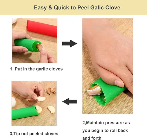 Miniatura 3 de Juego de 2 peladores de silicona Easy Roll Tube útil ajo sin olor herramienta de cocina (rojo, negro)