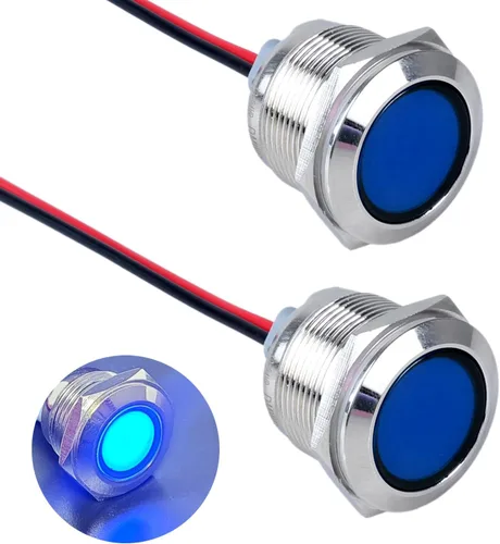 Miniatura 17 de 2 piezas de 16 mm (5/8") luz indicadora LED, 12-24V AC/DC 20mA, lámpara piloto de metal impermeable IP67 de ahorro de energía, lámpara plana de Verde