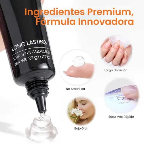 Miniatura 4 de Beetles - Gel adhesivo para uñas sin manos, 20 g de gel adhesivo sólido Tipex para extensión de uñas acrílicas, uñas a presión, arte de uñas 3D, UV