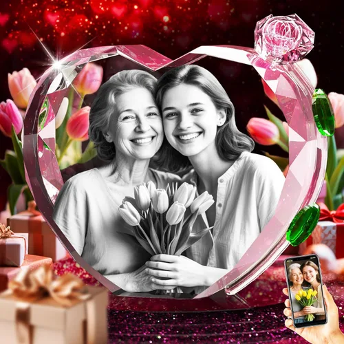 Miniatura 10 de QPCBEBY Foto de cristal 3D con rosa de cristal rojo, regalos personalizados para el día de la madre para mamá, esposa, mujer, ella, novia, pareja